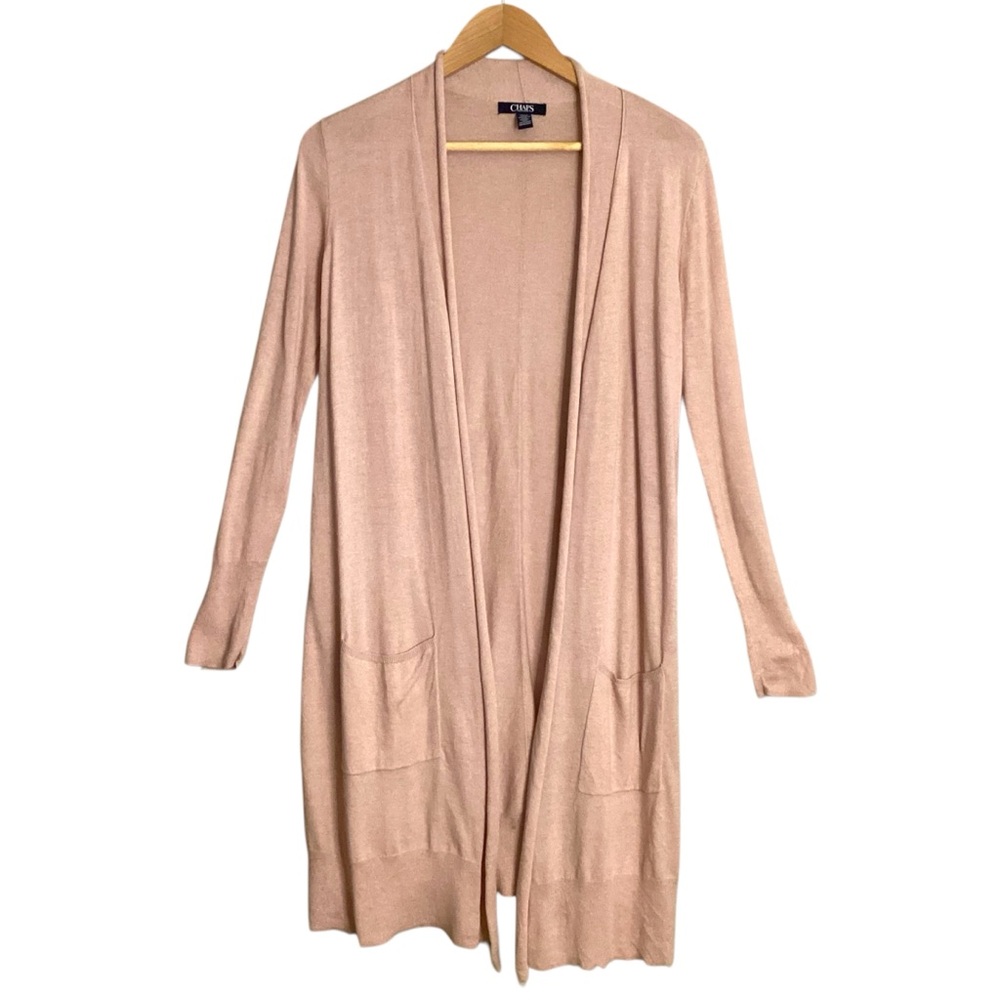 Chaps Blush Pink Open Front‎ Duster Cardigan Pockets Size Small